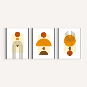 Abstract Orange and Brown Printable wall art, set of 3 Prints, Abstract Boho Orange landscape Wall Art, Abstract Modern Art