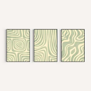 Abstract Green Shapes Print Set of 3, Green Wall Art, Abstract Modern Wall Art, Digital Download, Boho Prints