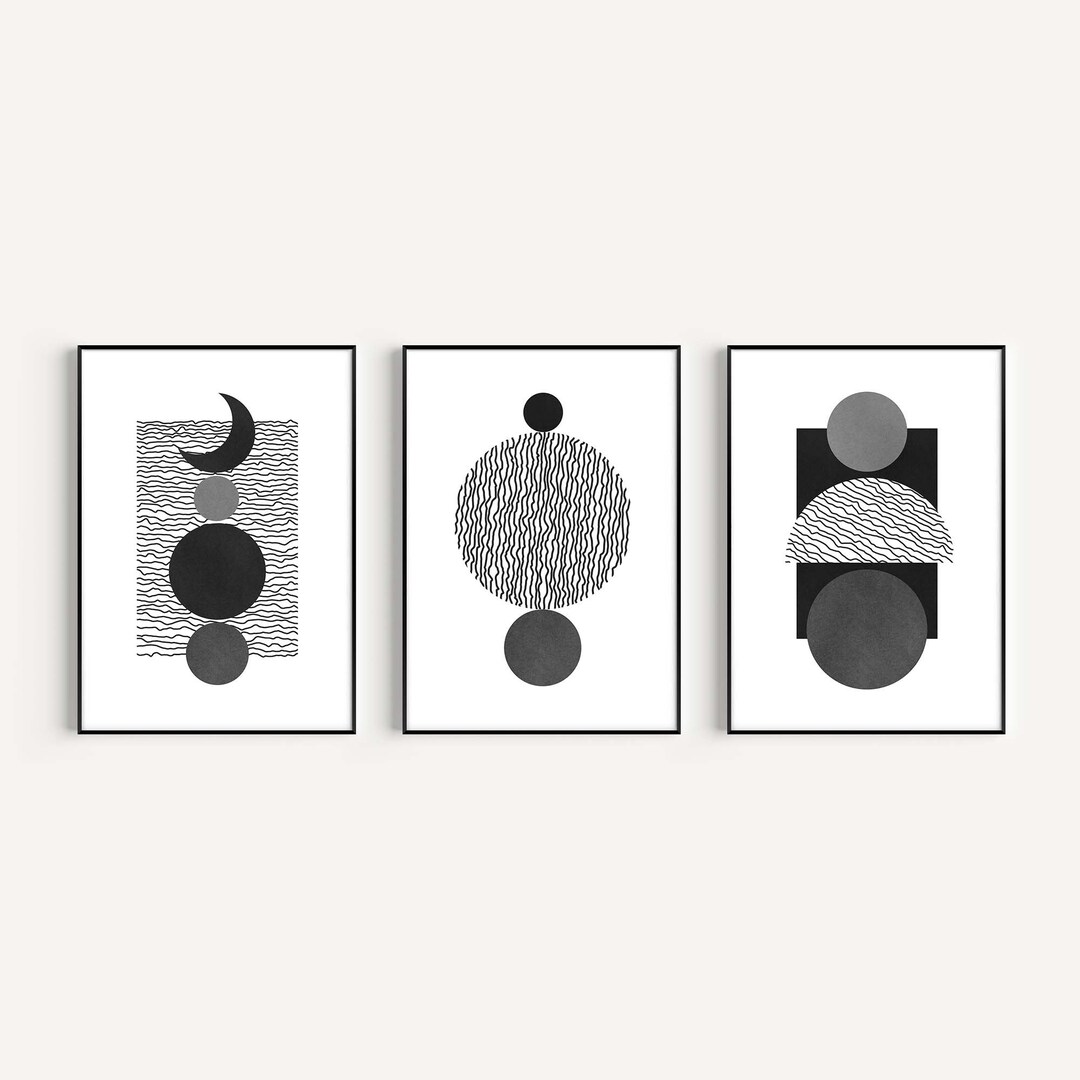 Abstract Black and Dark Shades Printable Wall Art Set of 3 Etsy