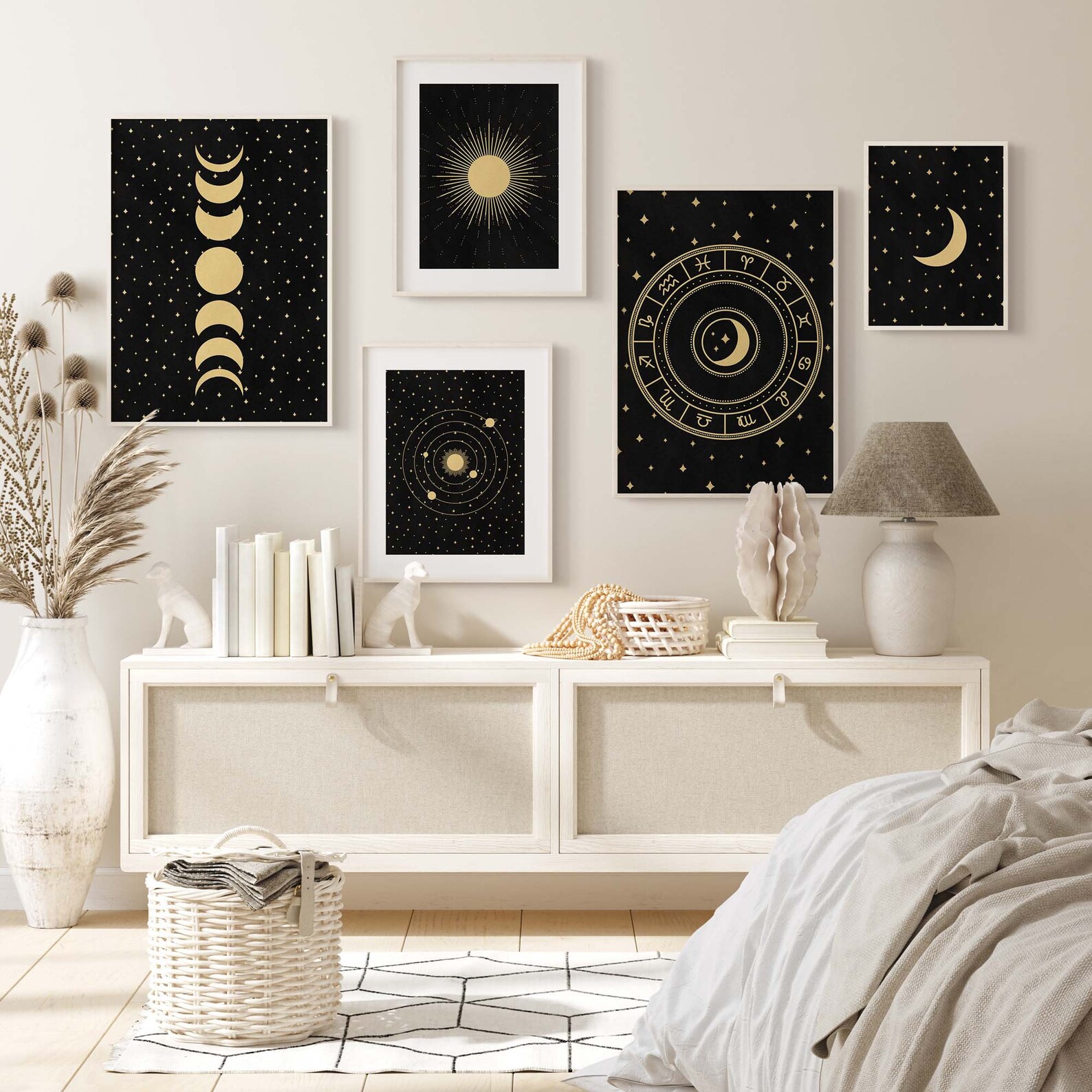 Printable Wall Art Constellation Wheel Zodiac Golden Star Collection