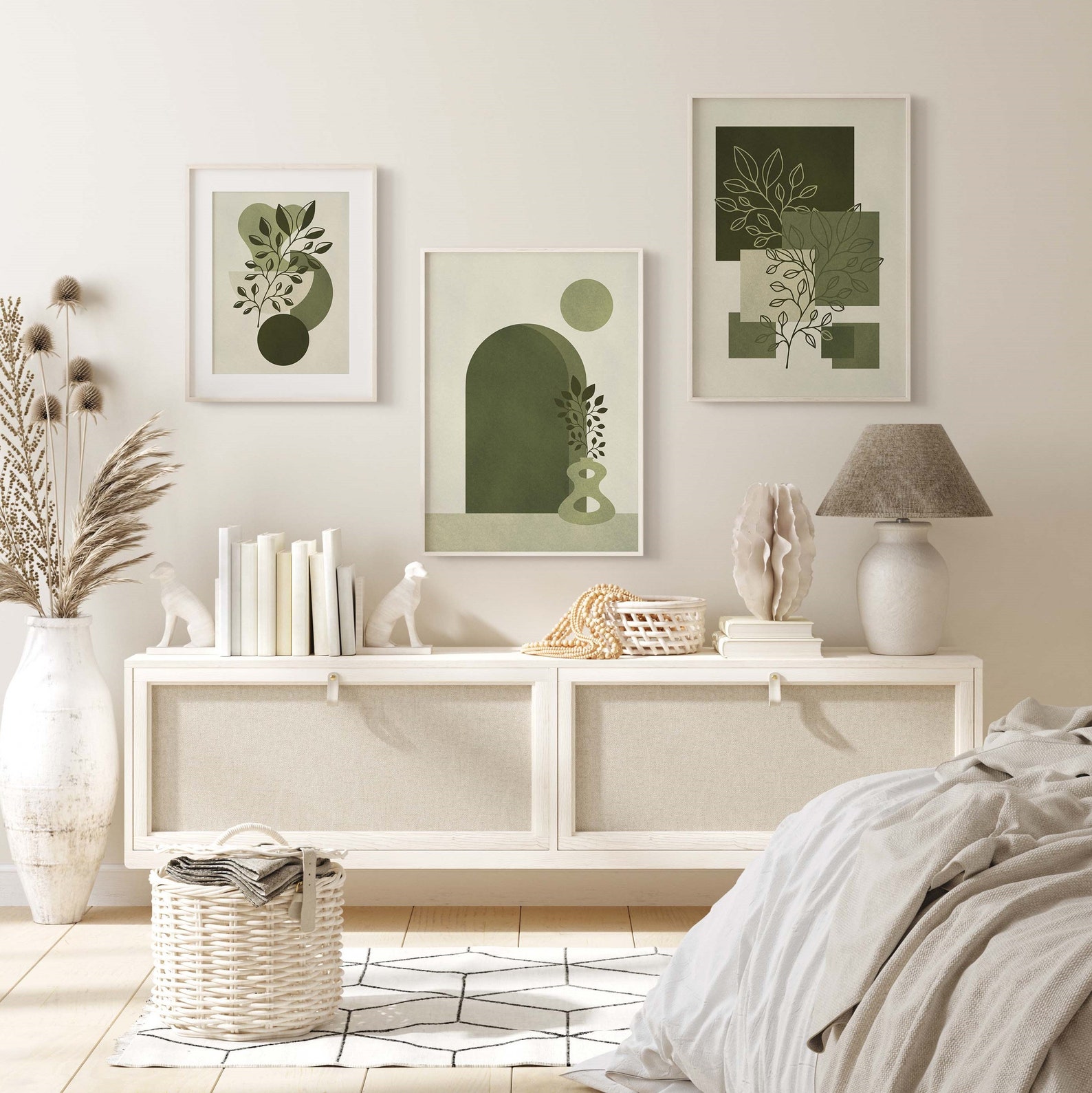 Visual Reference: Abstract Green Nature Shapes Print Set Of 3 Green Wall