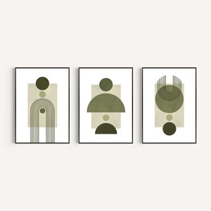 Abstract Green and White Printable wall art, set of 3 Prints, Abstract Boho Green Wall Art, Abstract Modern Art