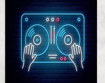 Custom name DJ player metal sign with LED lights, DJ led sign, personalized Dj gift, Dj wall hanging decor, man cave decor, Valentine gifts