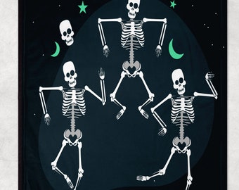 Dancing Skeletons Throw Blanket - Halloween Skeleton Blanket - Funny Halloween Blanket, Mystic Blanket, Black Space Blanket, Gothic Blanket