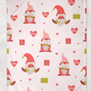 Gnome Valentine&#39;s Blanket, Happy Valentine&#39;s Day Blanket,  Valentine&#39;s Day Blanket, Anniversary Gift, Couple Fleece Blanket