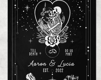 Personalized Skeleton Couple Fleece Throw Blanket/Quilt - Horoscope Gift Idea For Couple - Till The Death Do Us Part