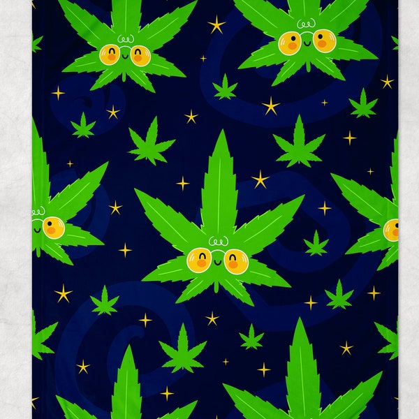 Marijuana Leaf Floral Fleece Throw Blanket - Cannabis Leaves Fleece Blanket