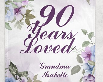 90 Years Loved Blanket, 90th Birthday Gift for Women, Personalized Floral Blanket for Grandma, Mom or Mom in Law, Great Grandmother Gift