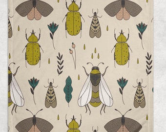 Boho bugs minky blanket. Bug themed room. Custom fleece blanket for, baby, toddler, kid, adult.