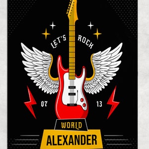 Personalized Electric Guitar Blanket for Kids, Teens, or Adults | Custom Name Throw for Boys and Girls | Rock n Roll Theme