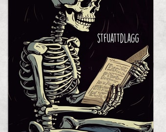 stfuattdlagg blanket, bookish blanket, macabre decor, reading blanket, goth blanket, gift for reader