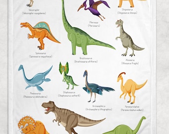 Personalized Dinosaur Blanket for Kids Gift | Custom Name Blanket | Fleece Throw Blanket for Toddlers | 50 Prehistoric Jurassic Dinosaurs