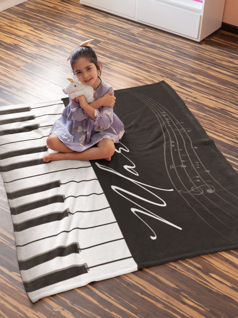 Custom Music Blanket With Name, Custom Piano Music Blanket, Music Lover