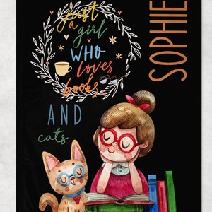 Just A Girl Who Loves Books And Cats Blanket, Book Blanket, Cat Blanket, Blanket For Gift