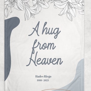 Personalized Memorial Throw Blanket, A hug from Heaven memorial gift, sympathy blanket, grief, bereavement gift, loss of mother, father, mom