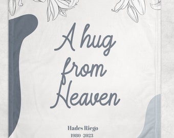 Personalized Memorial Throw Blanket, A hug from Heaven memorial gift, sympathy blanket, grief, bereavement gift, loss of mother, father, mom