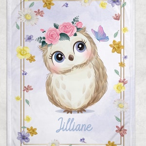 Baby Owl Personalized Baby Blanket, Baby Blanket, Name Baby Blanket, Baby Gift, Baby, Owl Floral Nursery Blanket