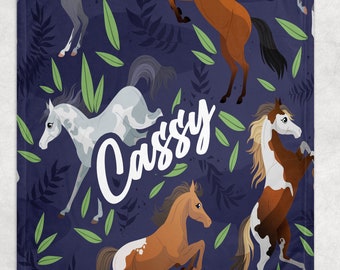 Horse Blanket Personalized, Horse Blanket For Girls, Kids Name Blanket, Horse Lovers Gift, Personalized Horse Gifts, Horse Throw, Custom
