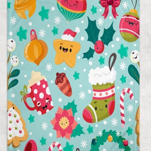 Kawaii Ornaments Throw Blanket - Kawaii Christmas Ornaments  Cute Christmas Merry Throw Blanket