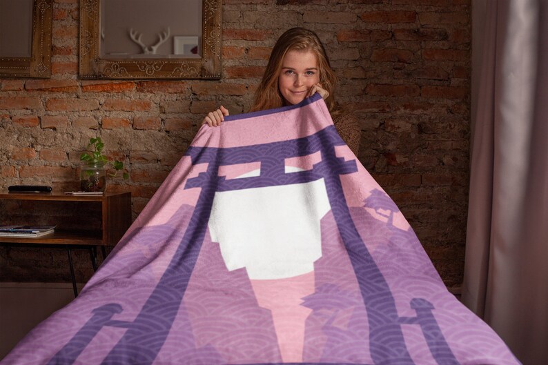 Japanese Blanket, Fleece Blanket, Mount Fuji, Japanese Throw, Vintage