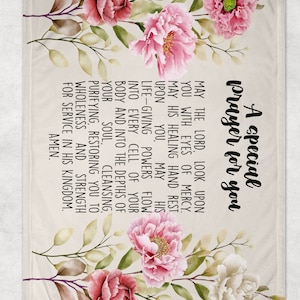 May include: A floral design with a prayer for healing and wholeness. The text reads: "May the Lord look upon you with eyes of mercy. May His healing hand rest upon you, May His life-giving powers flow into every cell of your body and into the depths of your soul, cleansing, purifying, restoring you to wholeness and strength for service in His kingdom. Amen."