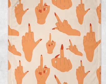 Middle finger throw blanket. Flip the bird fleece blanket. Inappropriate adult home décor