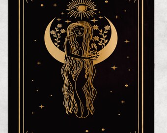 The High Priestess Tarot Card Fleece Throw Blanket, High Priestess Tarot Blanket Fleece Throw, Tarot theme Large Throw Blanket
