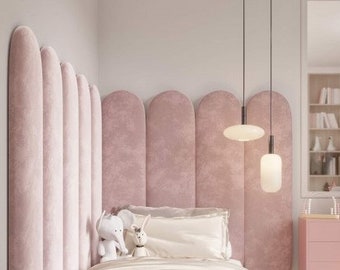 Upholstered wall panels hurdles. Children's headboard. Pink and more.