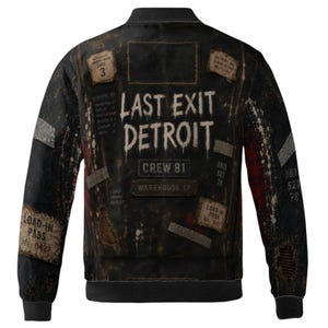Road Crew Bomber Jacket, Vintage Workwear, Distressed Streetwear, Alternative Rock Fashion