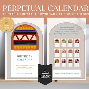 Perpetual Birthday Calendar Printable | Celebration Calendar | Ethnic Style | Digital Download | 4751