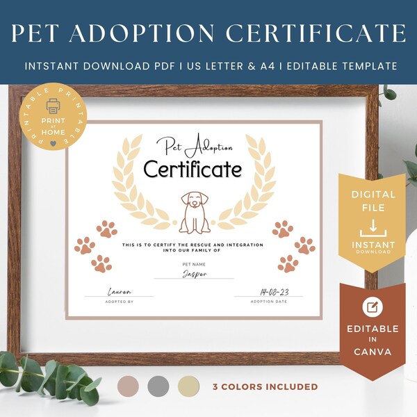 Stuffed Animal Adoption Certificate - Etsy