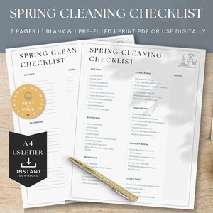 Spring Cleaning Check List, Cleaning Printable, Decluttering Planner, House Chores, Digital Download, 3735