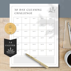 30 Days Cleaning Challenge, Printable Cleaning Planner, House Chores, Digital Download, 3735