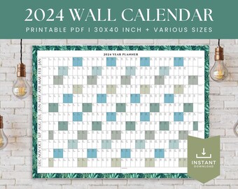 Calendario de pared grande 2024 / Diseño tropical / Este es el año / Planificador de año académico imprimible / Descarga digital / 4751