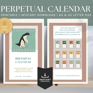 Perpetual Birthday Calendar Printable | Celebration Calendar | Wildlife | US LETTER & A4 | 4751