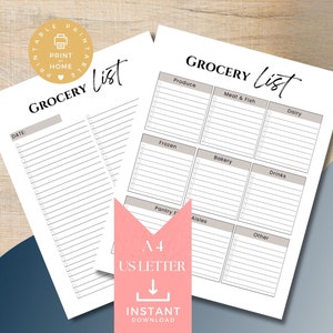 Grocery List, Shopping Planner, Meal Planner Printable, Digital Download, 1876