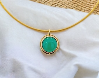 Bright chrysoprase necklace pendant I handmade pendant yellow gold I unique gift I green gemstone jewelry