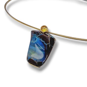 Boulder opal and citrine pendant made of 750 yellow gold and 925 silver image 5