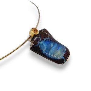 Boulder opal and citrine pendant made of 750 yellow gold and 925 silver image 3