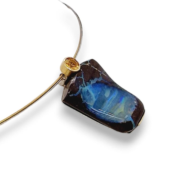 Boulder opal and citrine pendant made of 750 yellow gold and 925 silver image 3