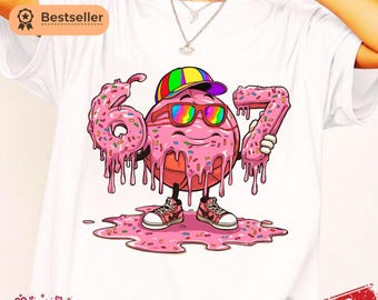 67 Basketball Ice Cream Drip png, 67 Basketball png, kinderen Six Seven T-shirtontwerp, grappig 67 meme, cijfer png