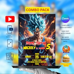 Editable Animated Anime Goku Birthday invitation Template ,Dragon ball invite, Goku Invite, Kids Birthday Party Invite ,Instant Download