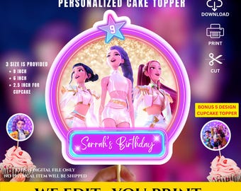 Personalised Golden Birthday Kpop Demon Hunters cake Toppers, Demon Hunters Cupcake Topper, 3 Size Editable Printable Birthday Decoration,