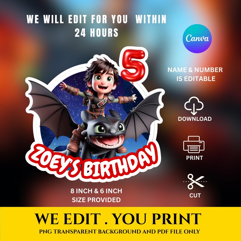 How to Train Your Dragon Cake Topper, Toothless Cupcake Topper ...