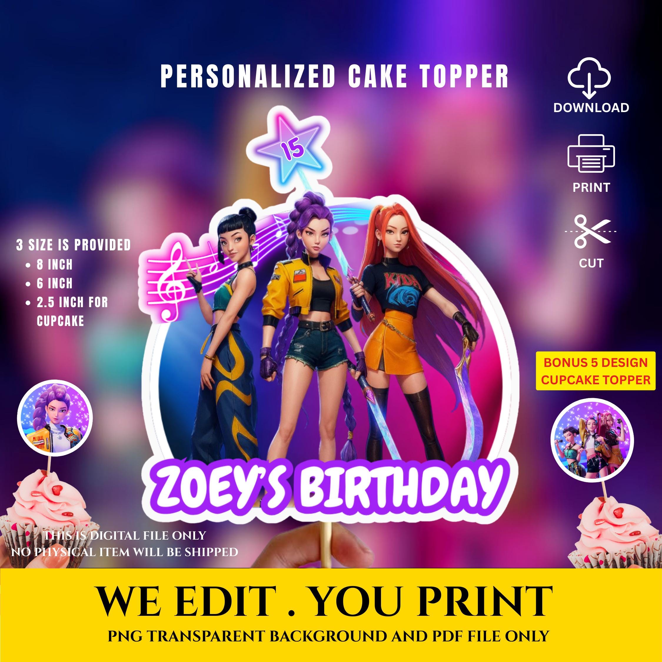 Personalised Birthday Kpop Demon Hunters cake Toppers, Demon Hunters Cupcake Topper, 3 Size Editable Printable Birthday Decoration,Rumi kpop