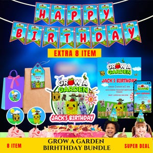 Grow A Garden Birthday Party Bundle,  Grow A Garden Invitation, Banner, Cake & Cupcake Toppers, Thank You Card | Printable Party Decor Set