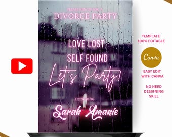 Digital Divorce Party Invitation,Break Up Separation DIY Template Party,Love Lost Self Found,Ladies Night,DIY Customizable Eviten,Pink Party