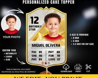 3 maten aangepaste voetbal taart topper kaart, voetbal verjaardagsfeestje, trending taart topper, afdrukbare FC25 taart topper, Instant Download