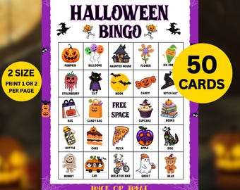 Halloween Bingo, 50 Halloween Bingo Cards, Halloween Games, Kids Halloween Party Game, halloween printable, halloween activities,Funny Game