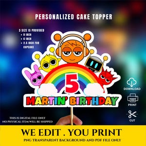 Personalised Birthday Sprunki Cake Topper Decoration, 3 Size Printable Birthday Cake Topper, Gaming Gamers Any Name Age ,Instant Download,